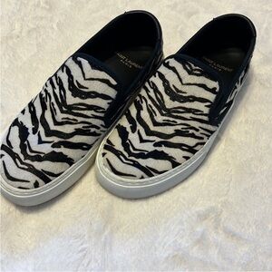 Saint Laurent Zebra Print Slip-On Sneakers 37.5